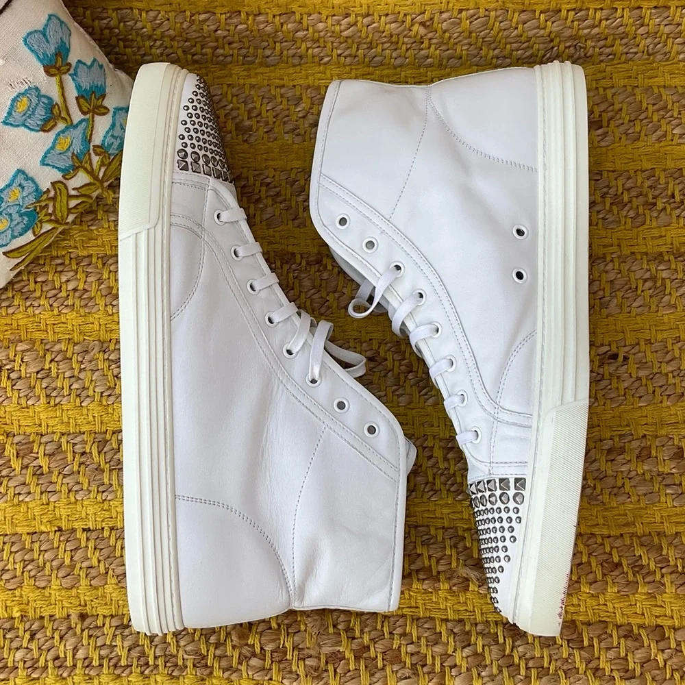 Men’s Gucci White Leather Studded High Top Sneaker Size 15 AUTHENTIC